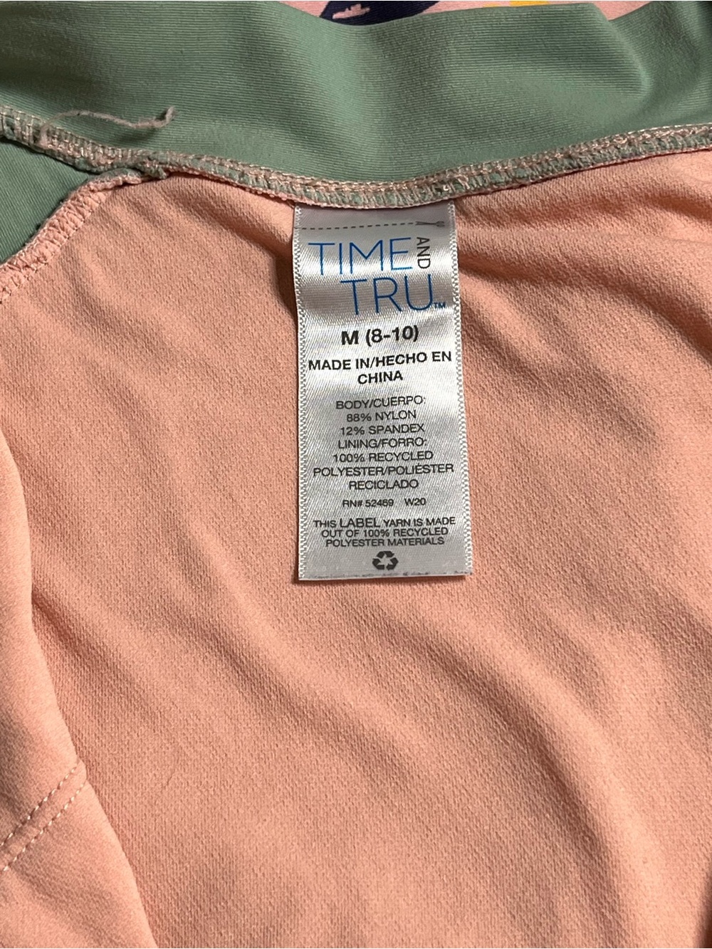Time and Tru Floral One Piece Swimsuit Rash Guard Zip Front Medium Pink Sage - Picture 4 of 6